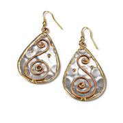 Mixed Metal Earrings - Spiral S in Teardrop