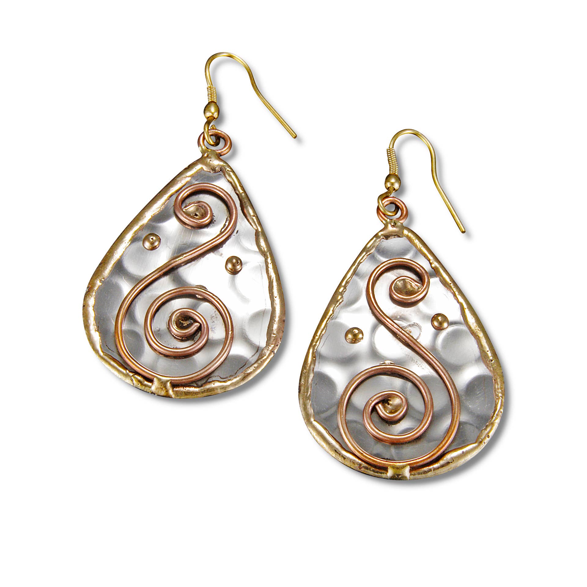 Mixed Metal Earrings - Spiral S in Teardrop