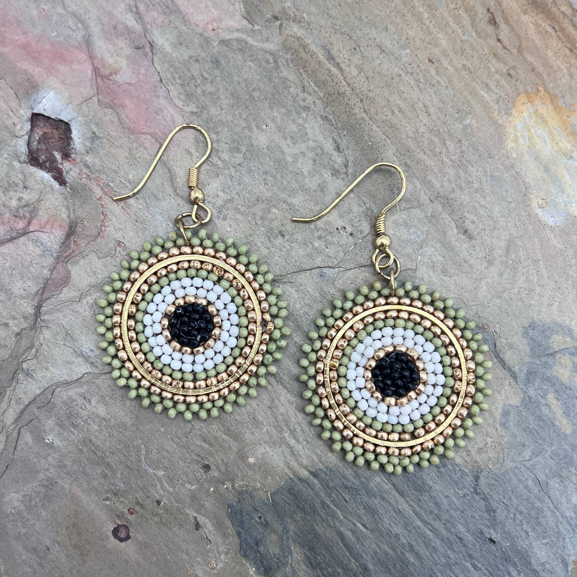 Seed Bead Color Circle Earrings - Multiple Color Styles