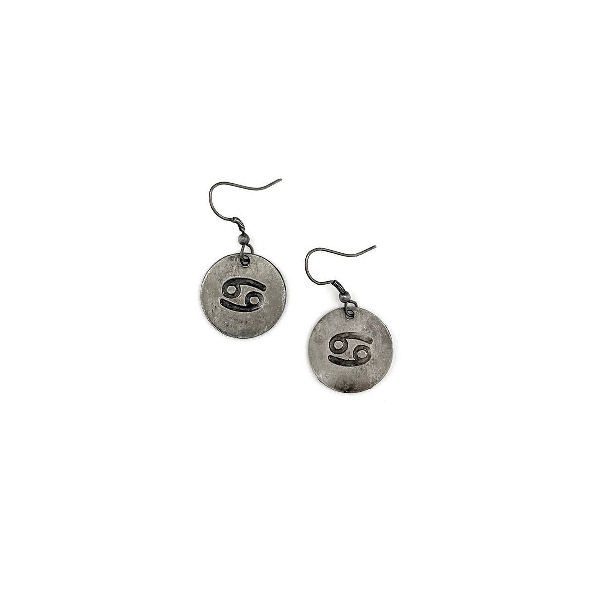 Cancer Zodiac Pewter Glyph Earrings