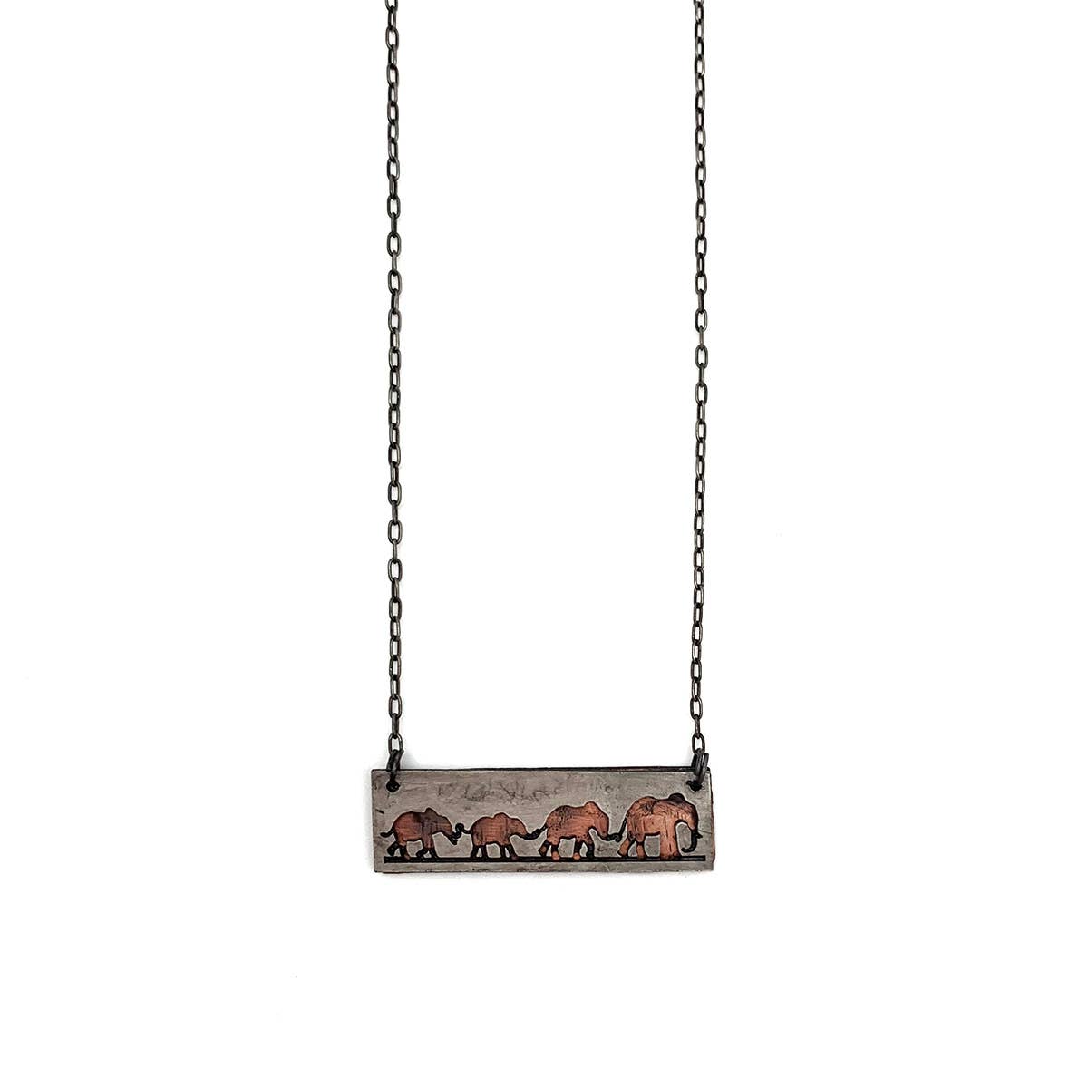 Pewter Necklace - Elephants in Rectangle