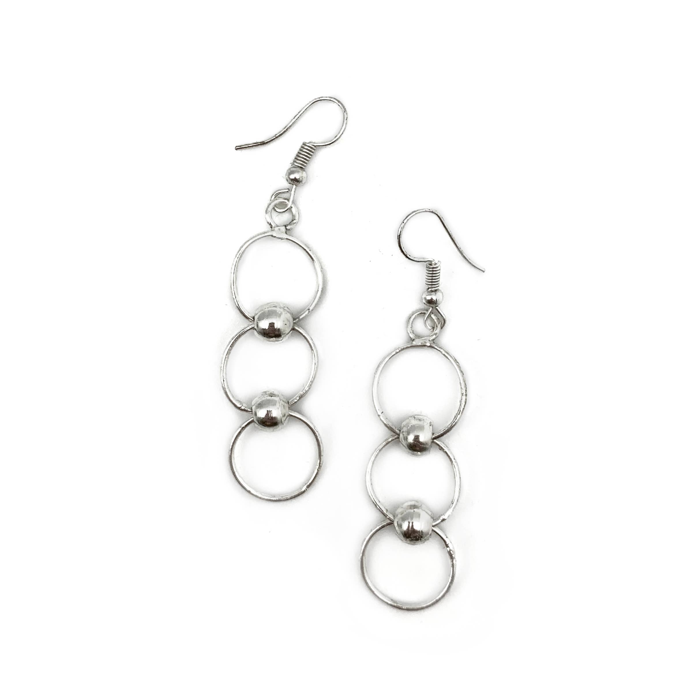 Silver Plated Earrings - Three Connected Rings