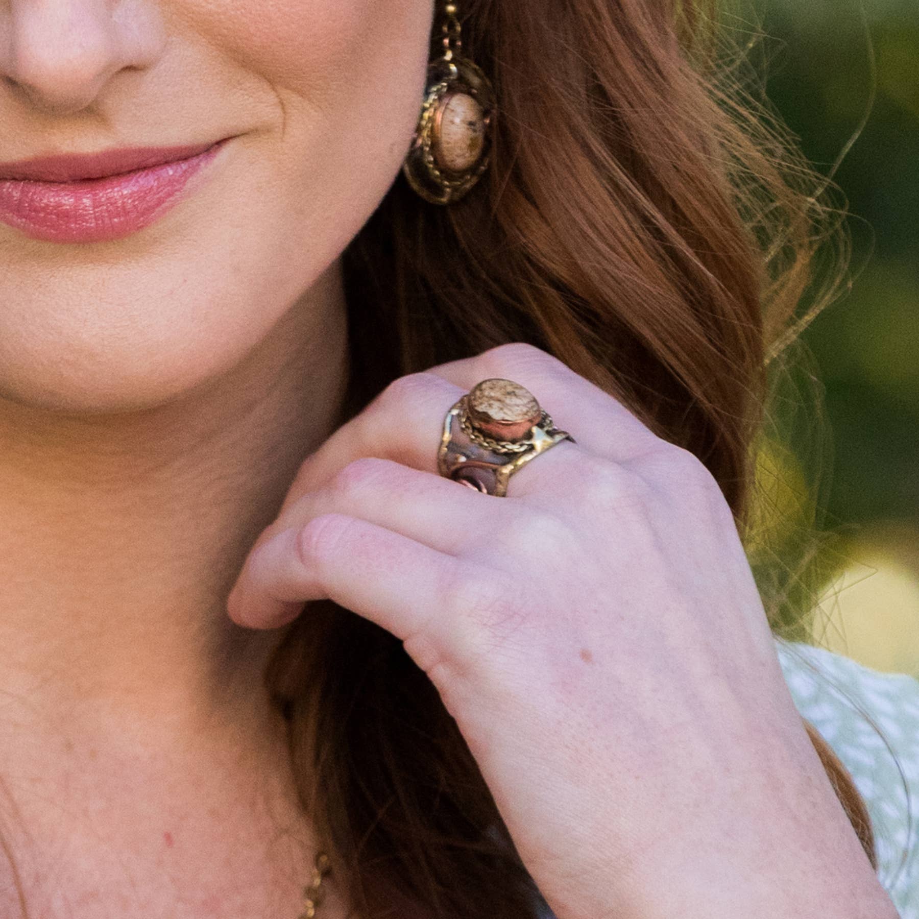 Mixed Metal and Picture Jasper Stone Ring