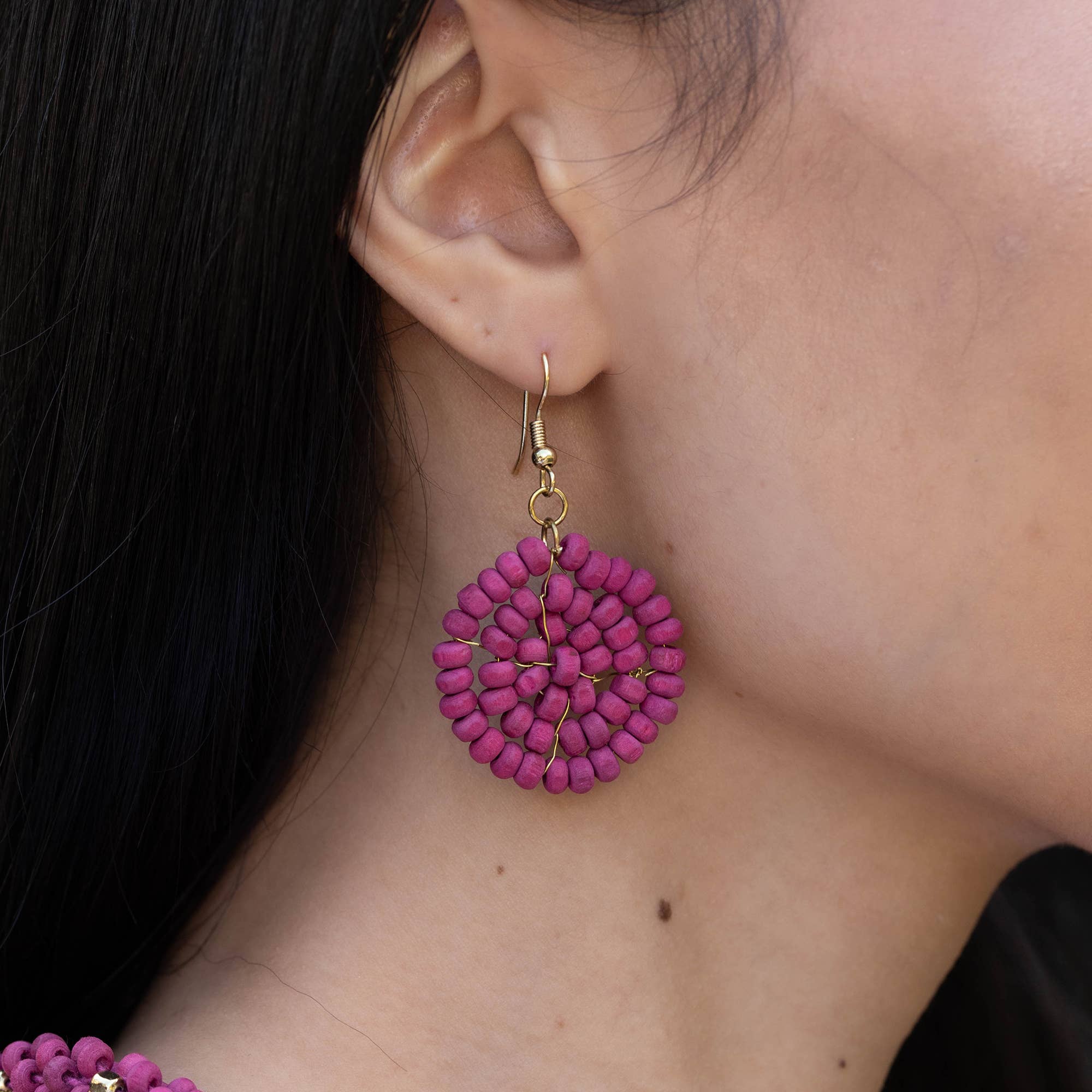 Sachi Chromatic Hues Circle Earrings  - Fuschia