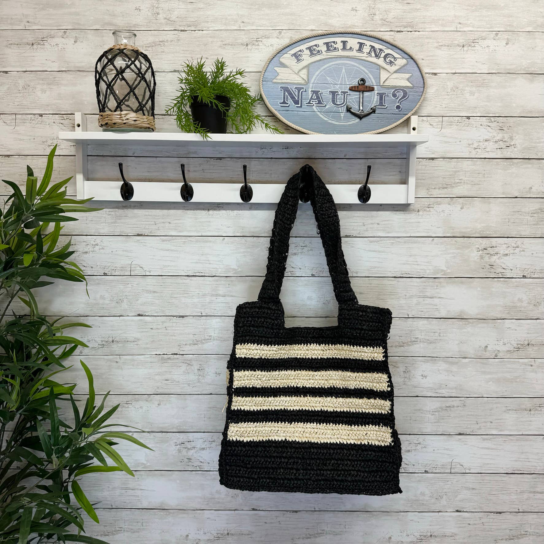 Kauai Bag - Black Box Bag with White Stripes