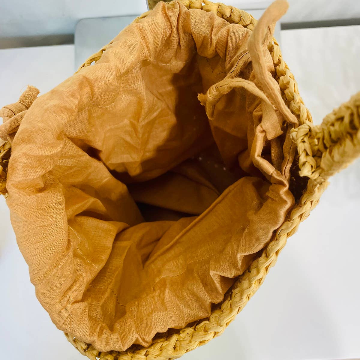 Sylvie Bag - Raffia Bucket Bag with Rhinestones - Natural