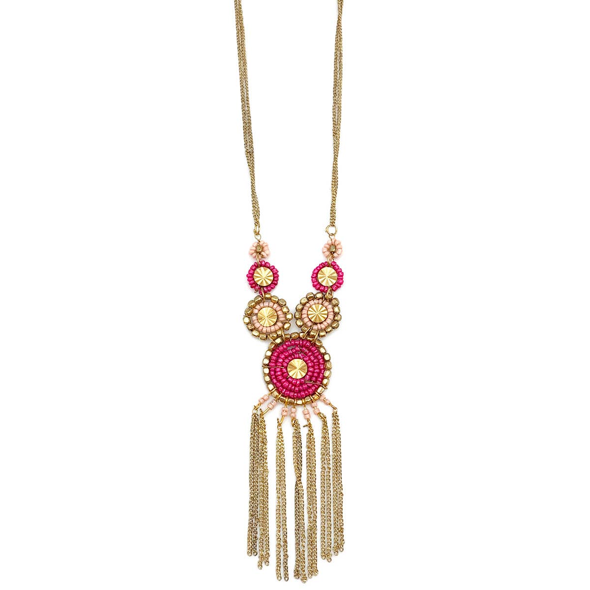 Sachi Cerise Collection Necklace - Chain Fringe Beaded Discs