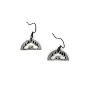 Pewter Earrings - Bear in Woods in Half Circle