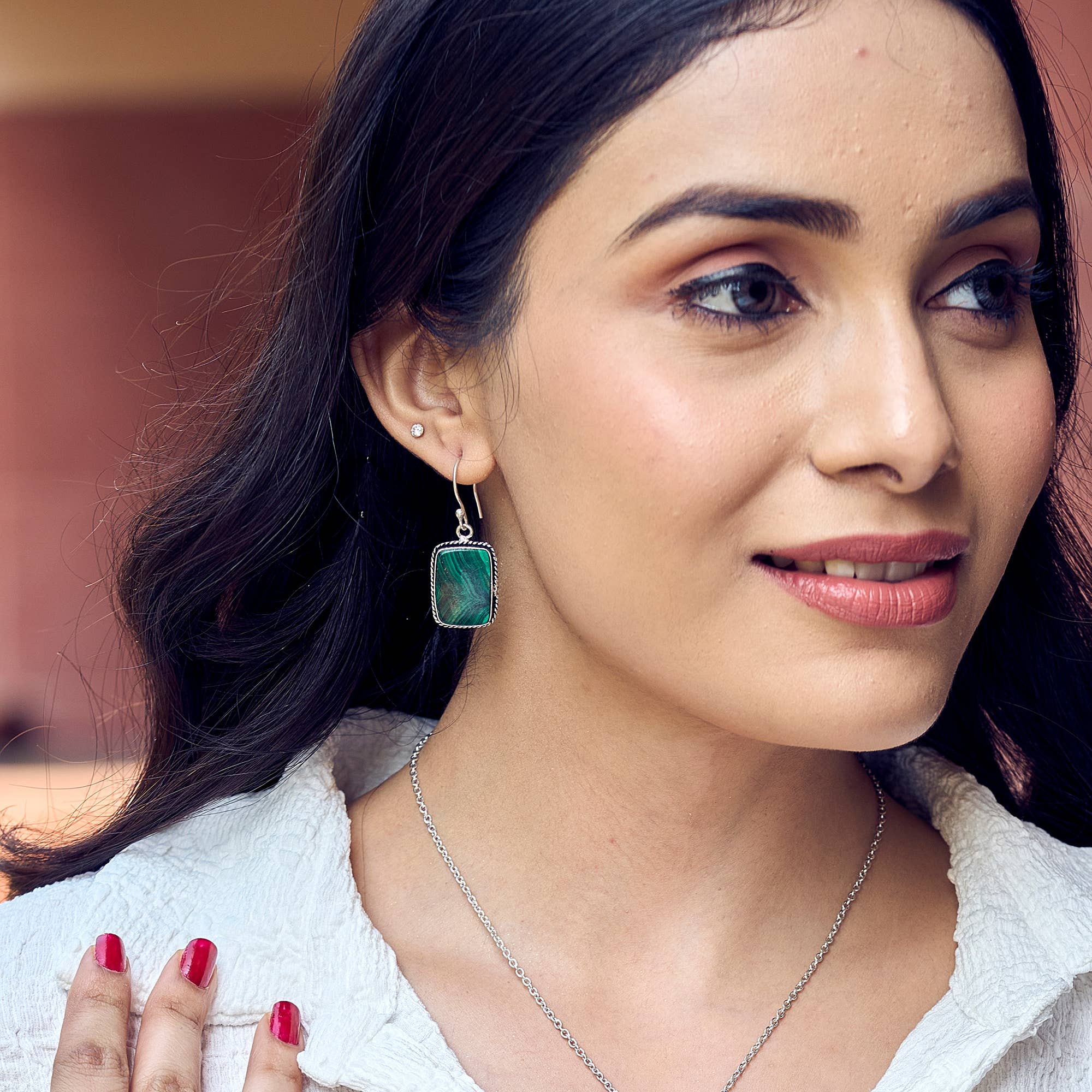 Handcrafted Semiprecious Stone Earrings - Malachite