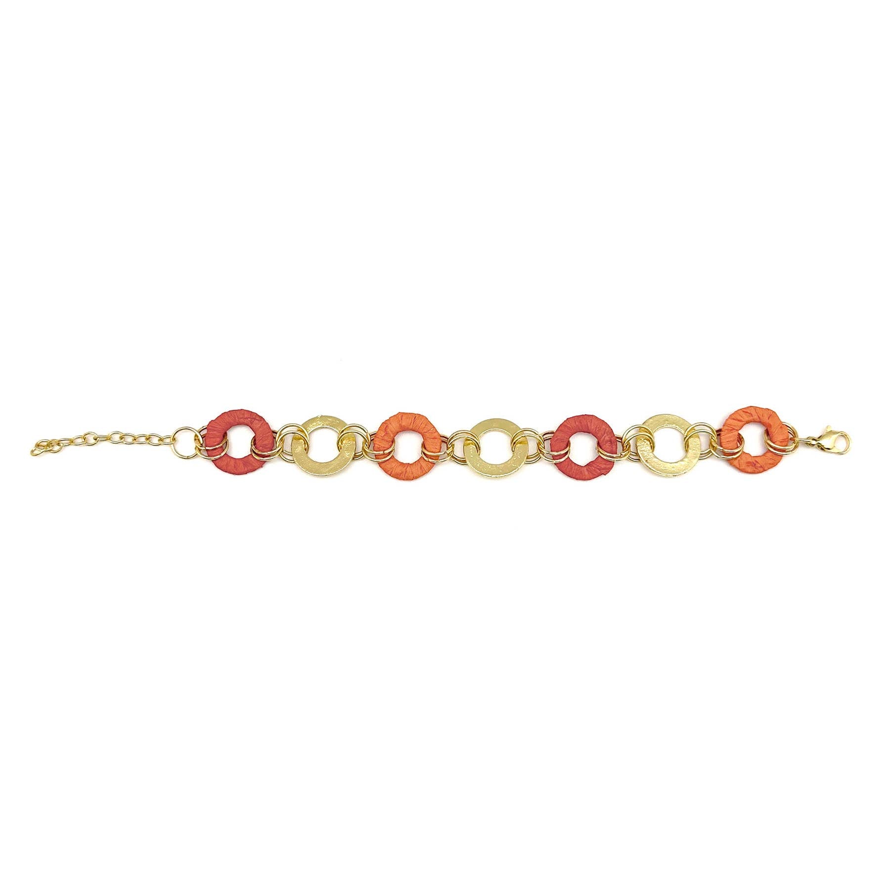 Sachi Raffia Rings Bracelet - Rust and Orange Small Rings