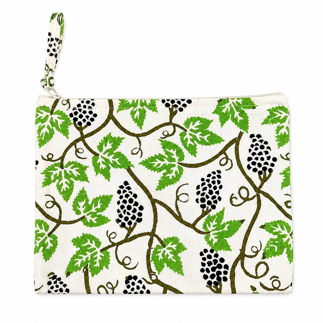 Handcrafted Canvas Pouch with Block-Printed Grape Vine