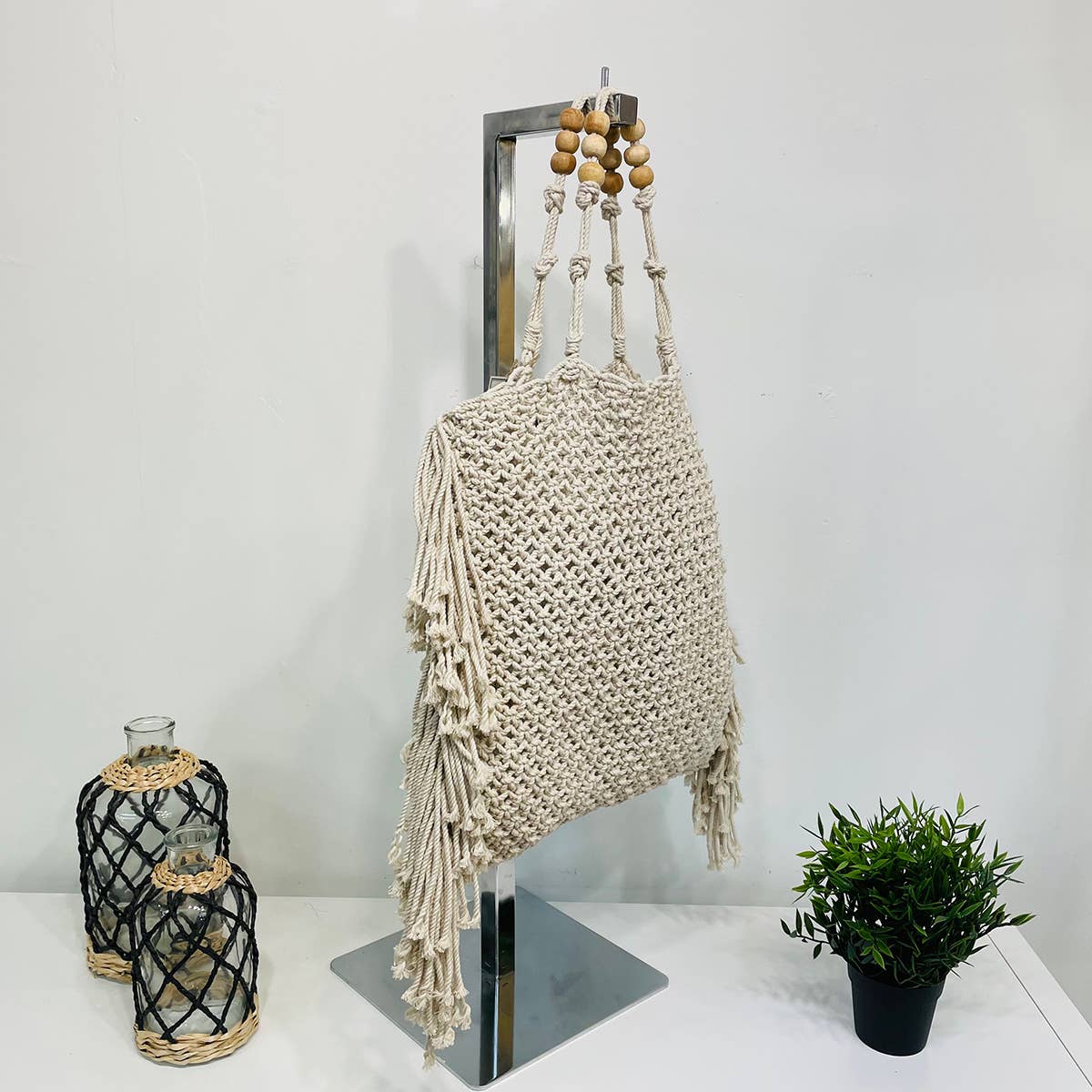Coco Bag - Cotton macrame shoulder bag with fringes