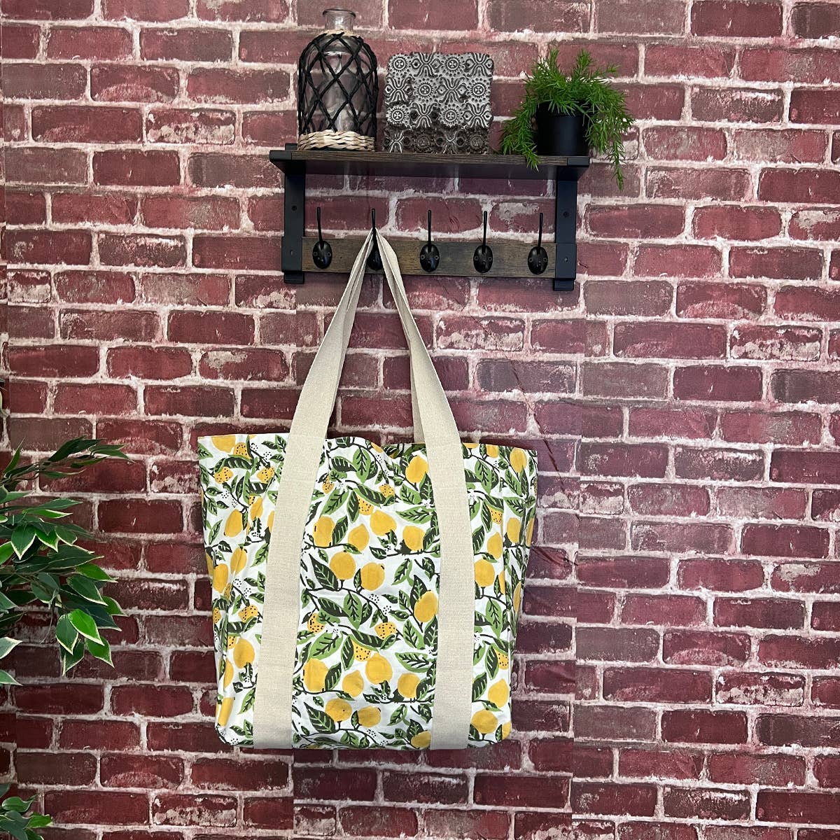 Handcrafted Canvas Bag with Block-Printed Lemon Groves