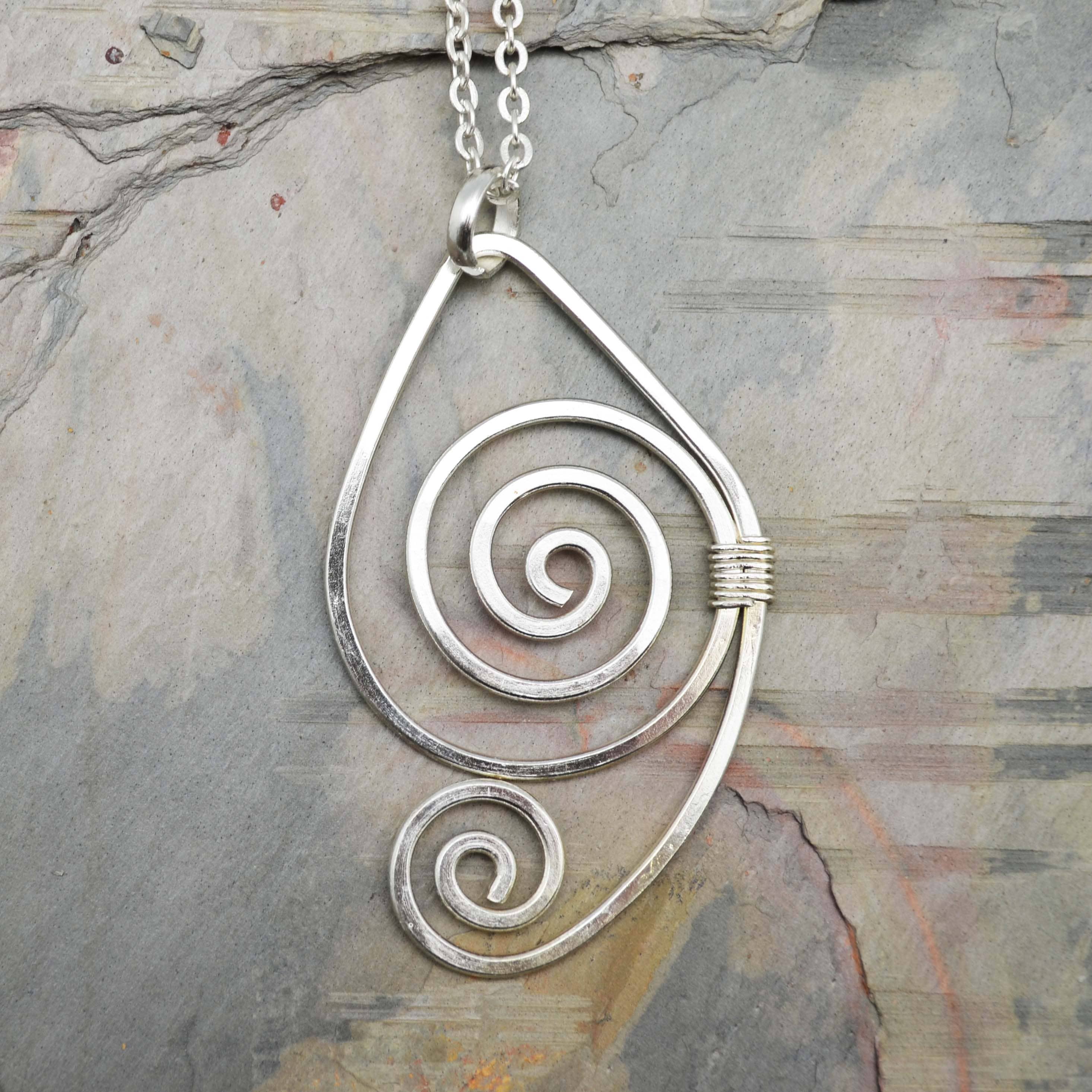 Silver Plated Pendant Necklace - Asymmetrical Spirals