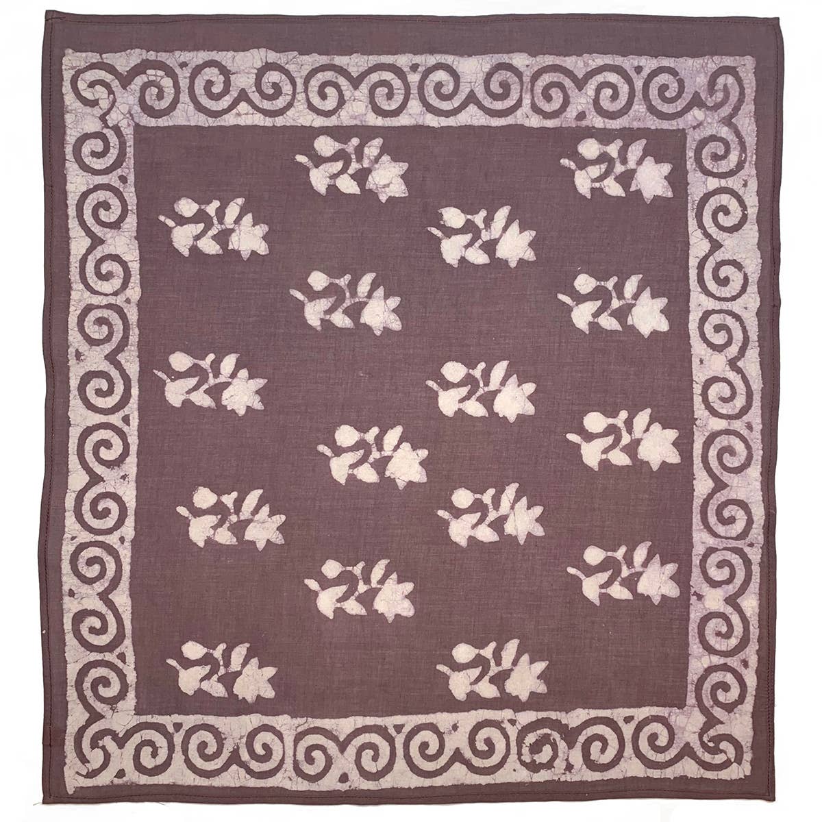 Block Printed Bandana - Mauve Floral and Spirals