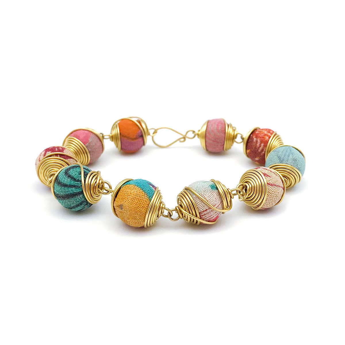 Aasha Brass Wire Wrapped Circle Station Beaded Bracelet
