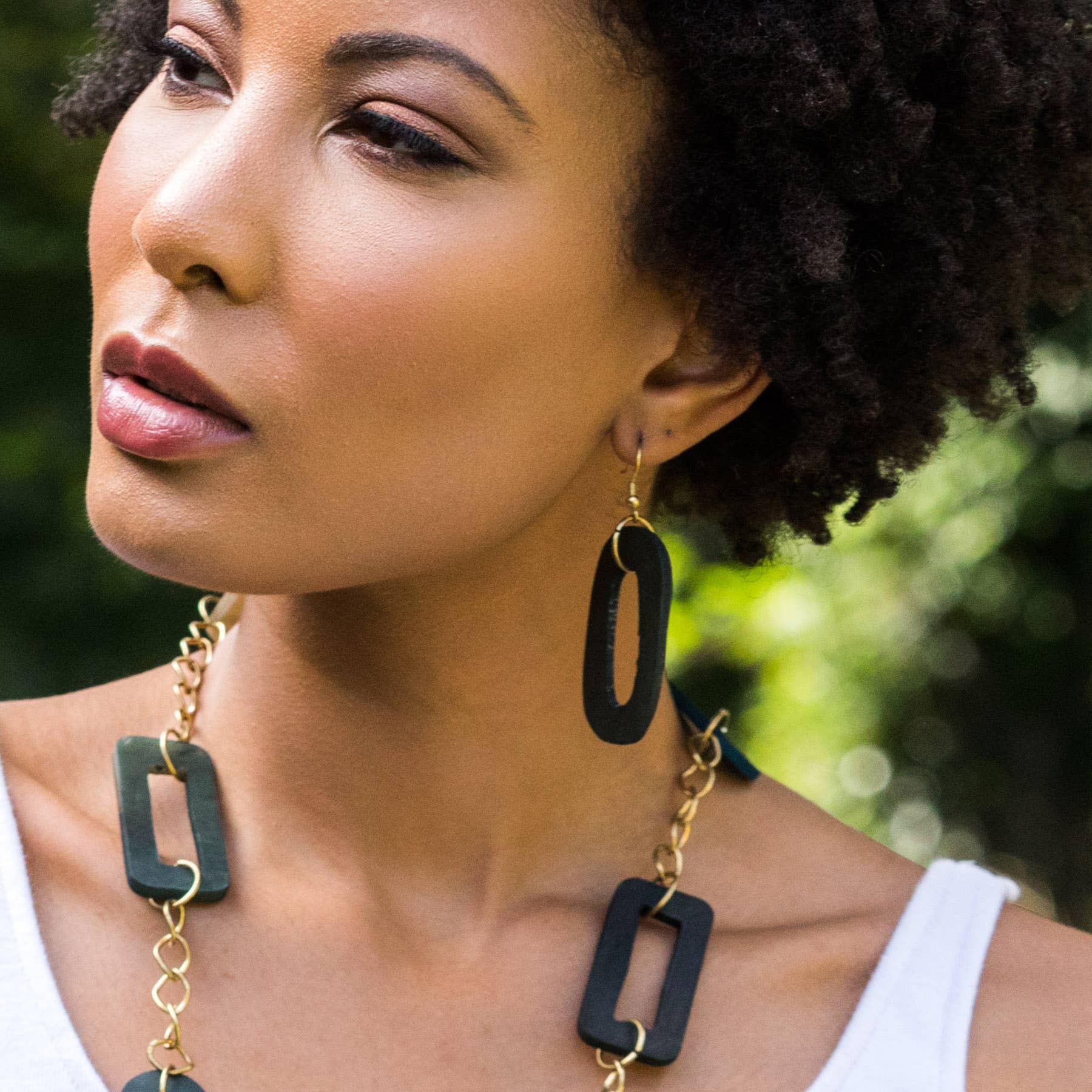 Omala Misty Greens Collection Earrings - Long Oval Beads