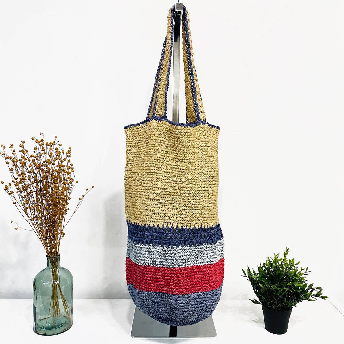 Zhuri Bag - Large Raffia Tote - Blue Tones