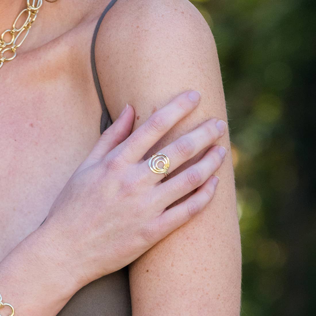 Gold Plated Adjustable Ring - Three Layered Circles