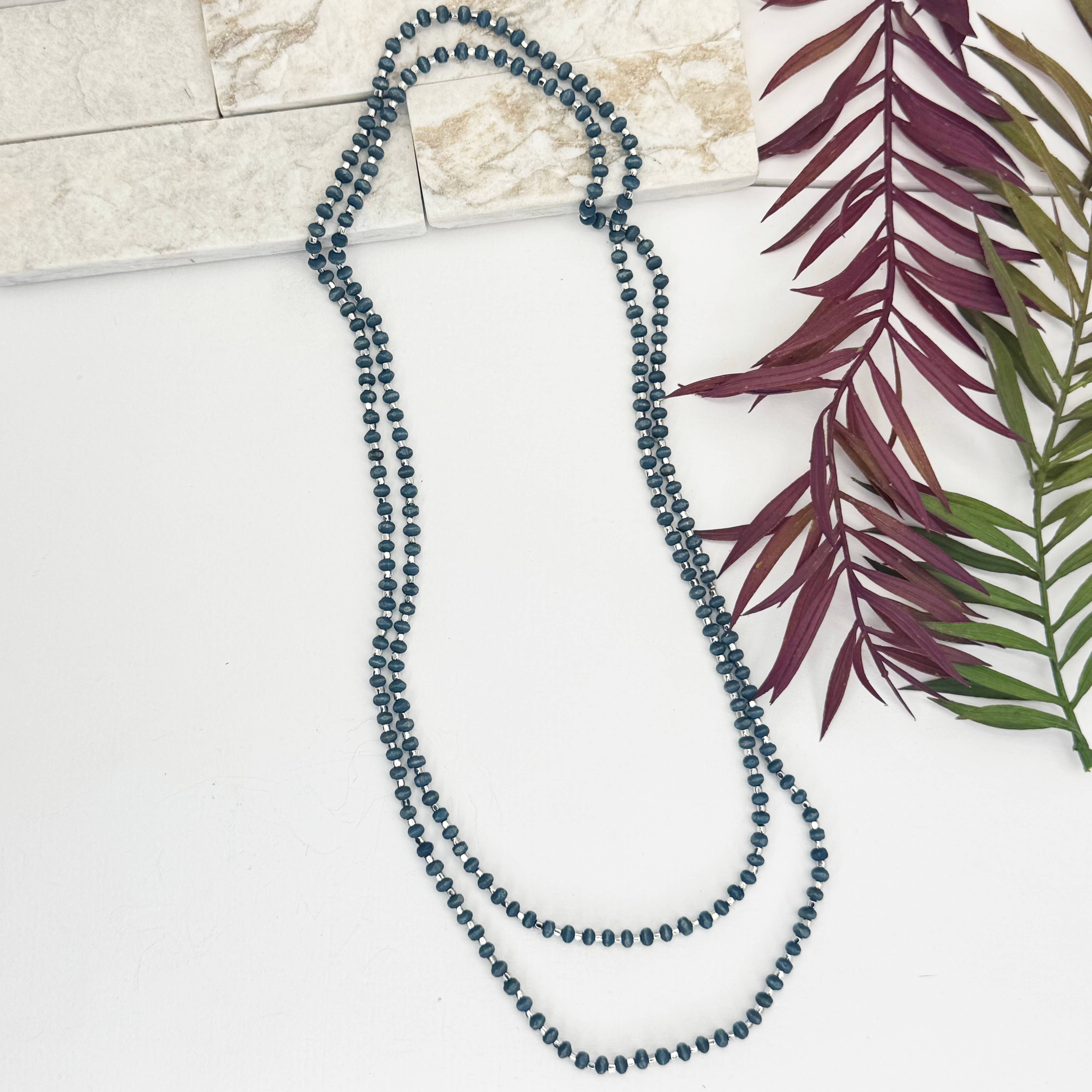 Sachi Long Wood Bead Necklace - Blue