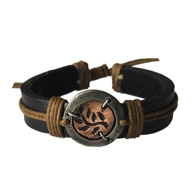 Pull Tie Leather Bracelet - Olive Branch