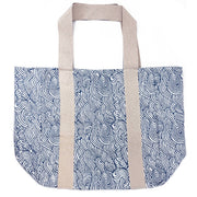 Handcrafted Canvas Bag with Block-Printed Blue waves