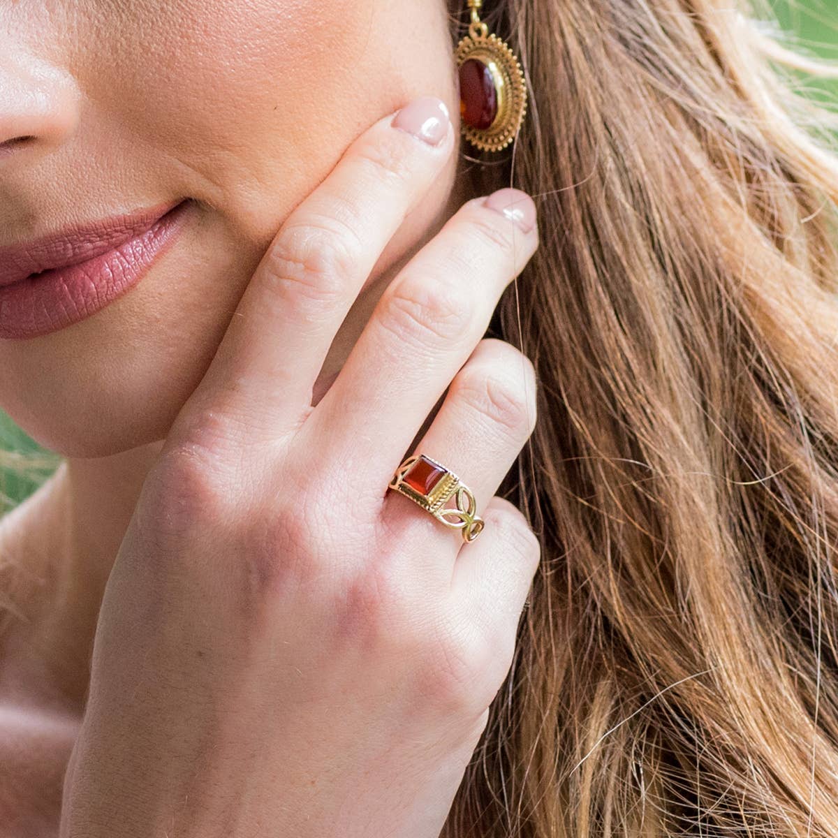 Tanvi Collection Ring - Gold with Red Onyx