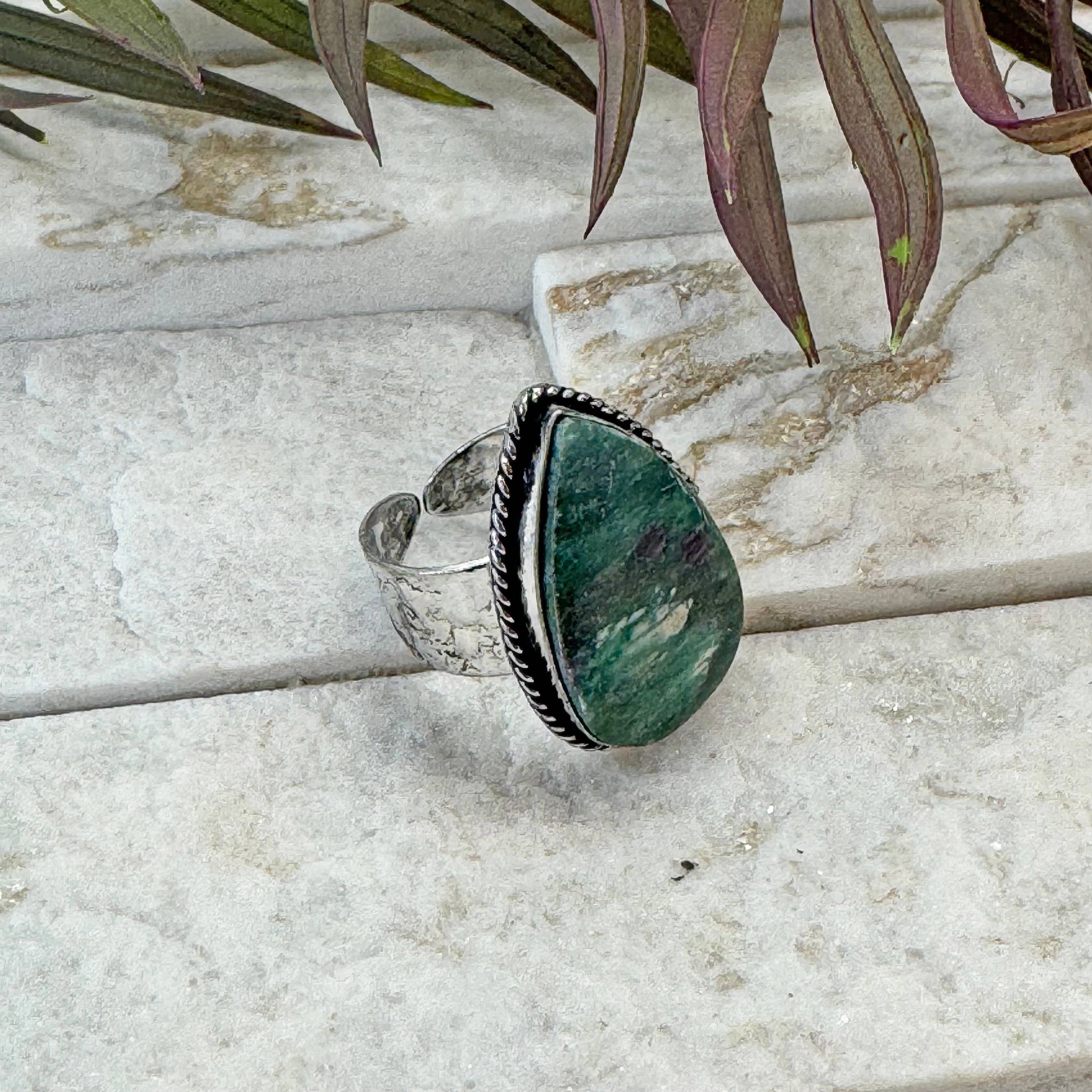 Handcrafted Kashi Semiprecious Stone Ring - Kambaba Jasper