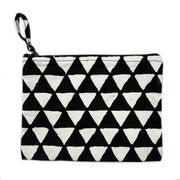 Block-Printed Canvas Zipper Pouch Black Midnight Triangles