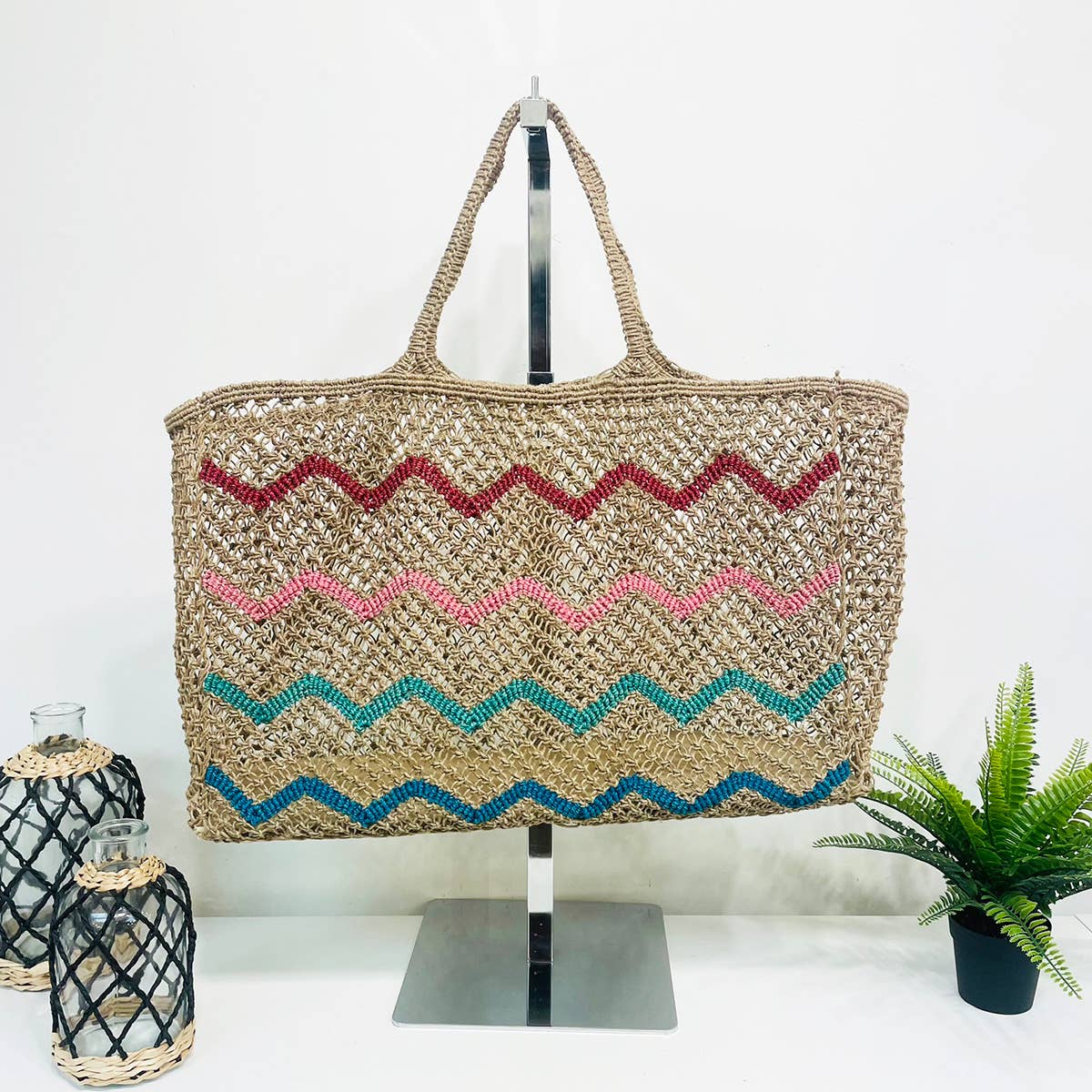 Ibiza Bag - Oversize Jute beach bag  with multicolor waves