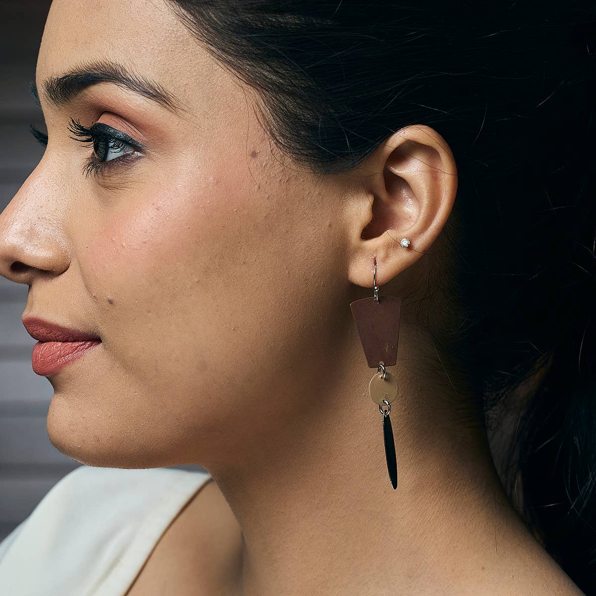 Handcrafted Brown Patina Elongated Drop Earrings