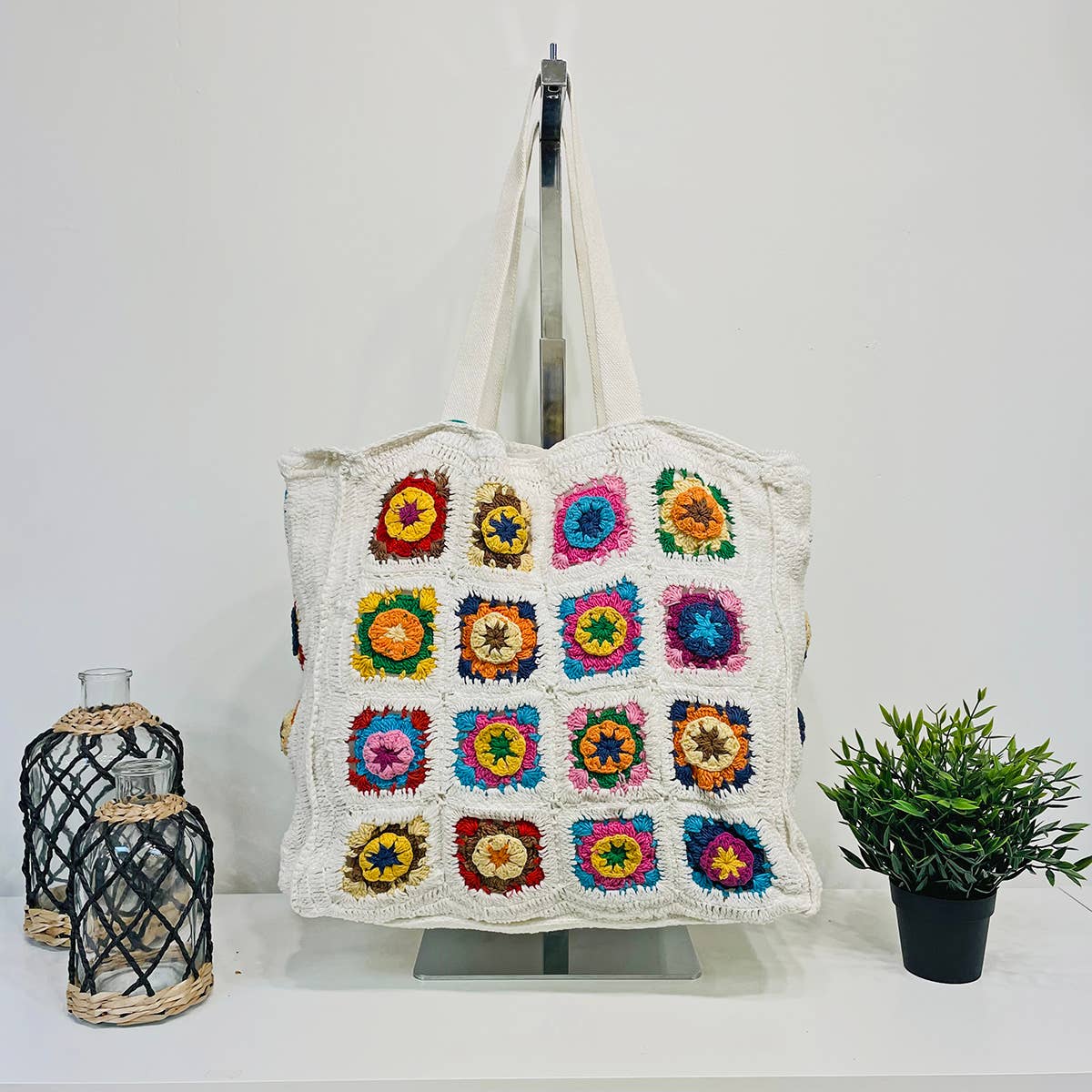 Laya Cotton Crochet Large Tote Bag- White