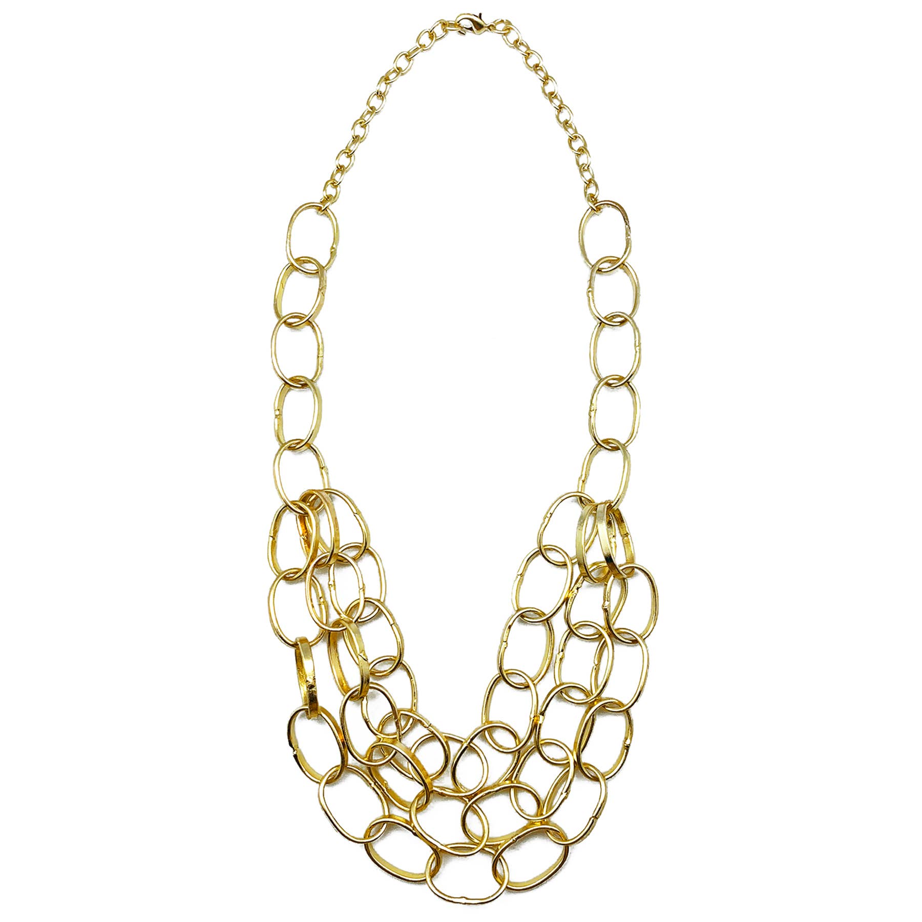 Brass Chain-Link Necklace - Large Links 3 Tiered