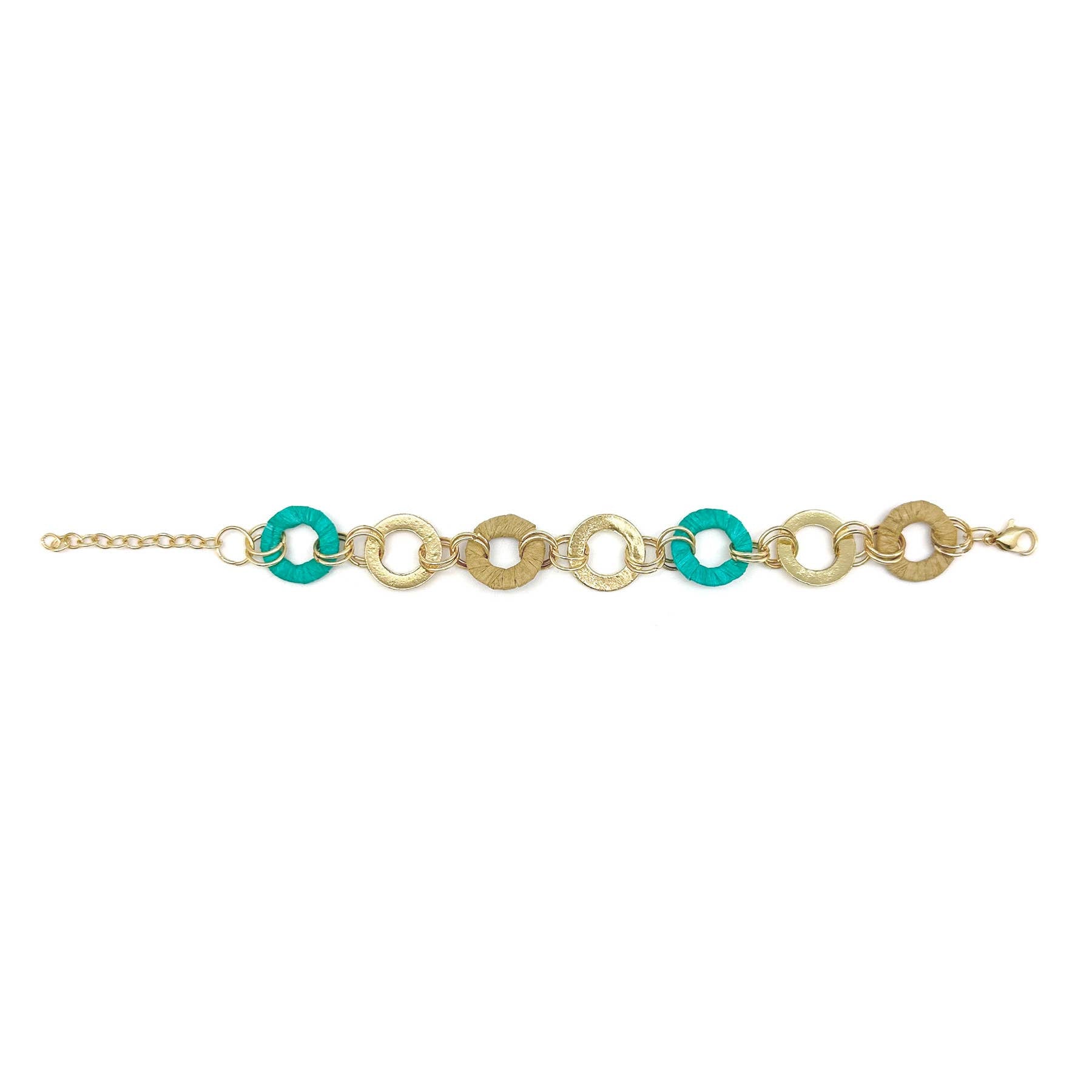 Sachi Raffia Rings Bracelet - Teal and Beige Small Rings