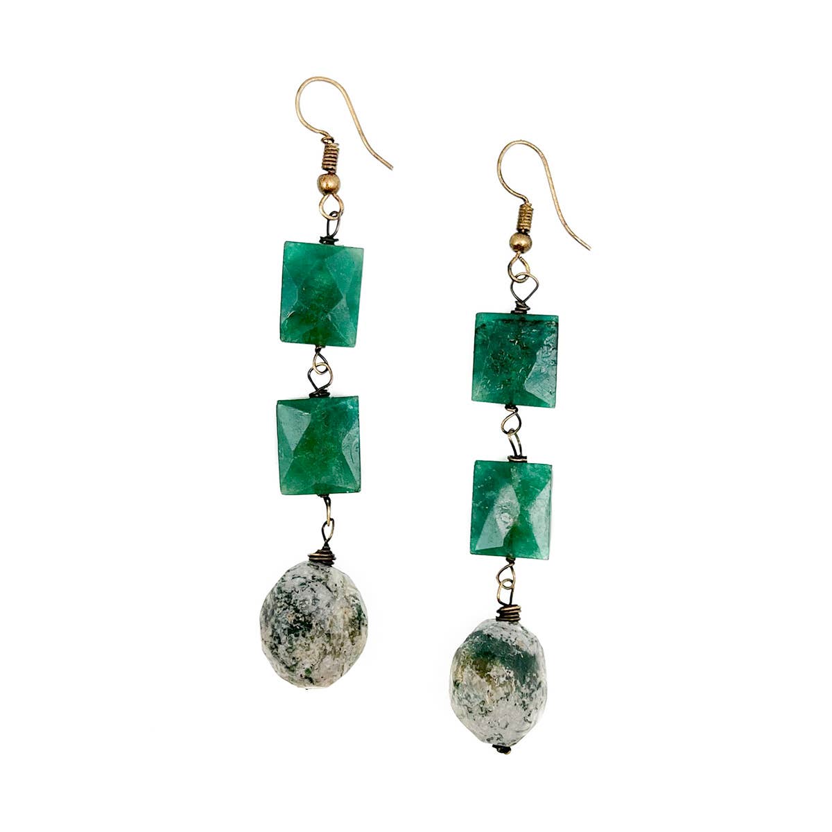 Banjara Cascading Stones Earrings - Aventurine, Tree Agate