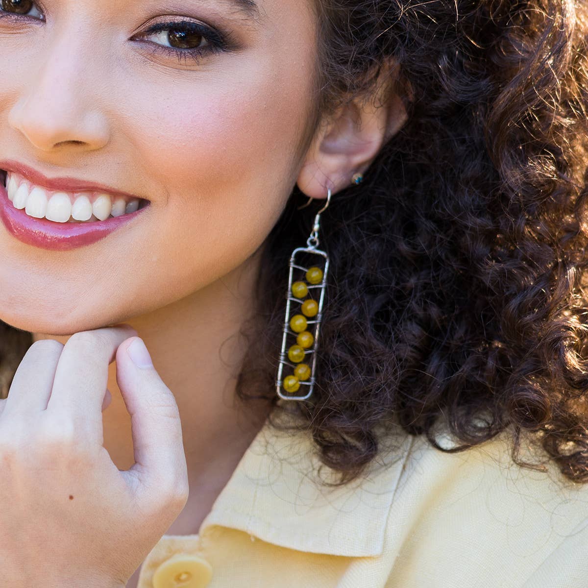 Wire-Wrapped Stone Earrings - Antique Silver, Yellow Quartz