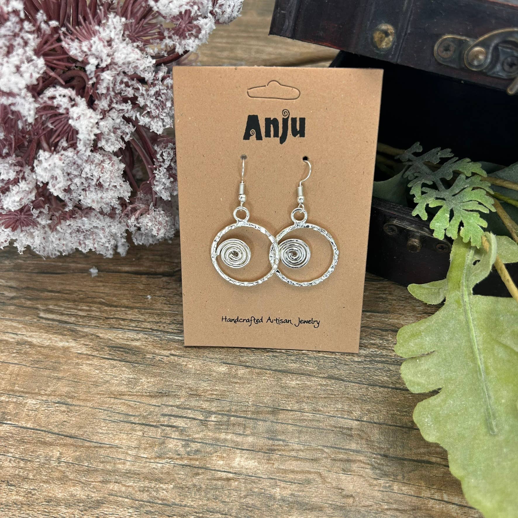 Silver Plated Earrings - Small Spiral in Hoop