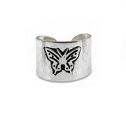 Silver Plated Adjustable Cuff Ring - Butterfly