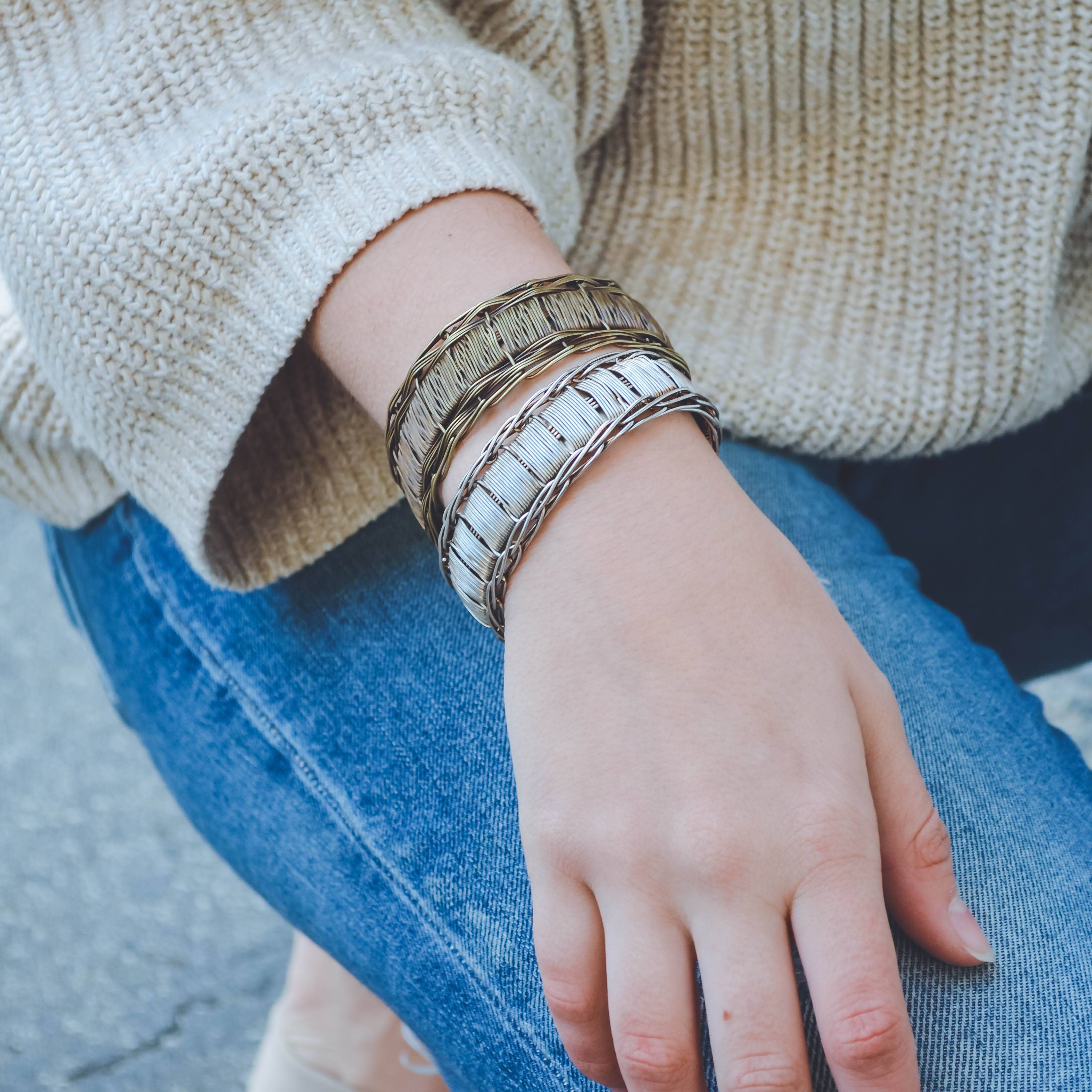 Basketweave Antique Brass Braided Edges Woven Cuff