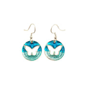 Pewter Earrings with Color Enamel - Butterfly in Teal/Aqua