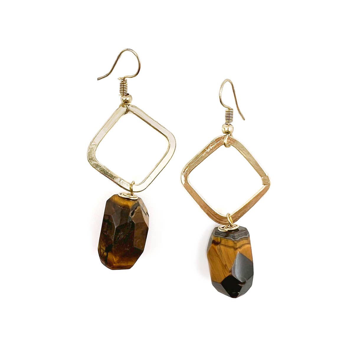 Gold-Plated Long Earrings With Tigerseye Stones