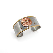 Mixed Metal Cuff Bracelet - Gold Cross on Copper Circle