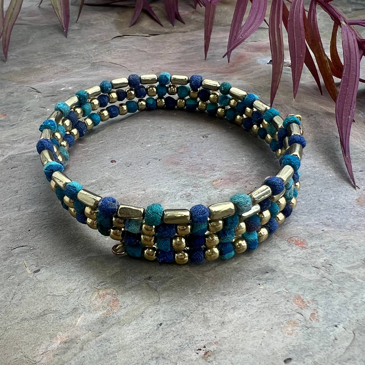 Aasha Chic Aqua Coil Kantha Beaded & Handcrafted Bracelet