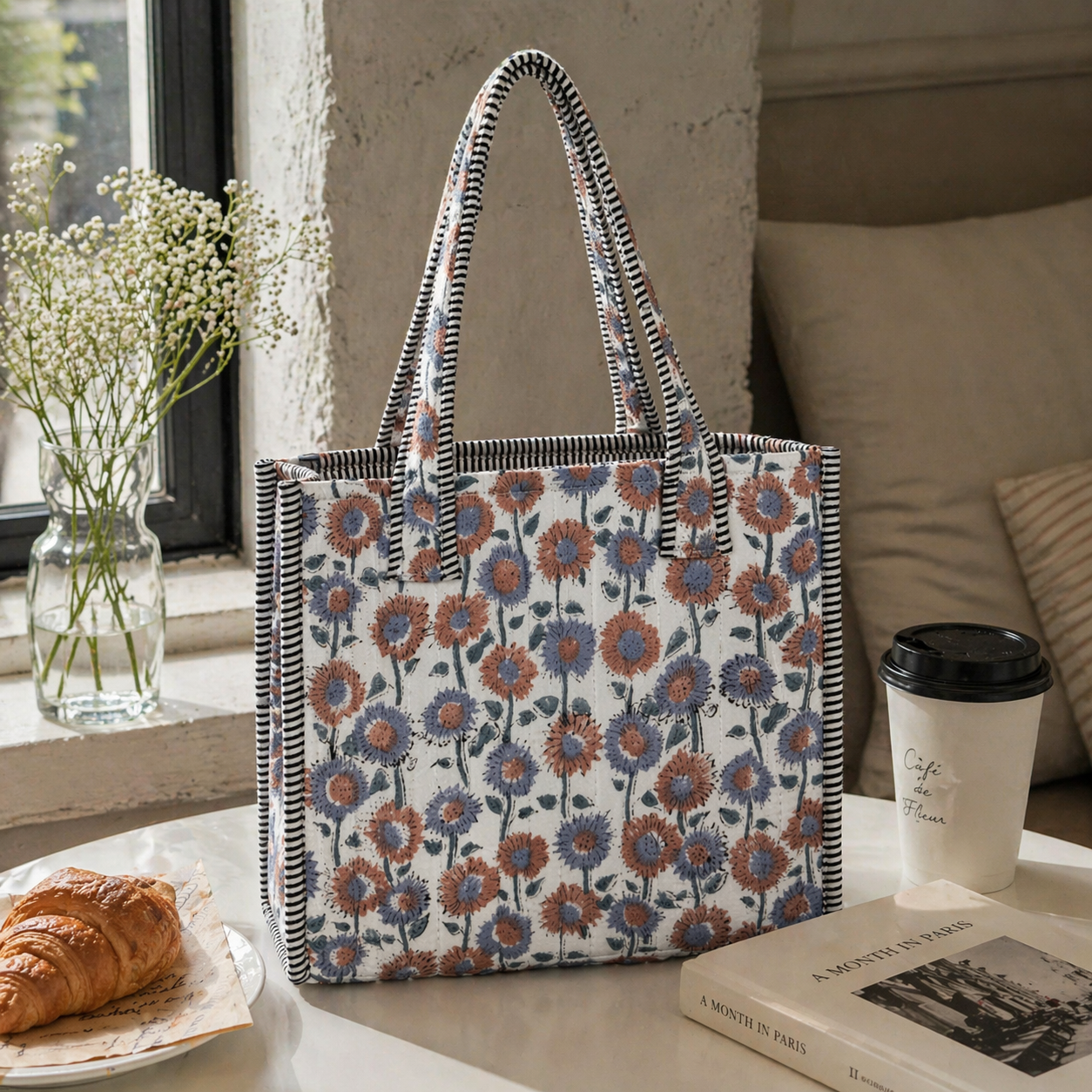 Daisy Fields Block-Printed Quilted Mini Tote