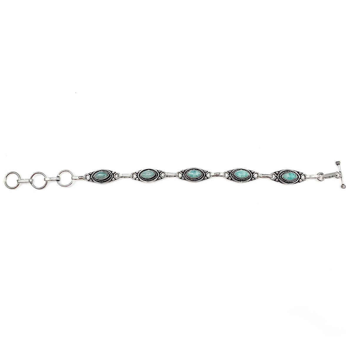 Tanvi Silver Link Bracelet - Amazonite Marquise