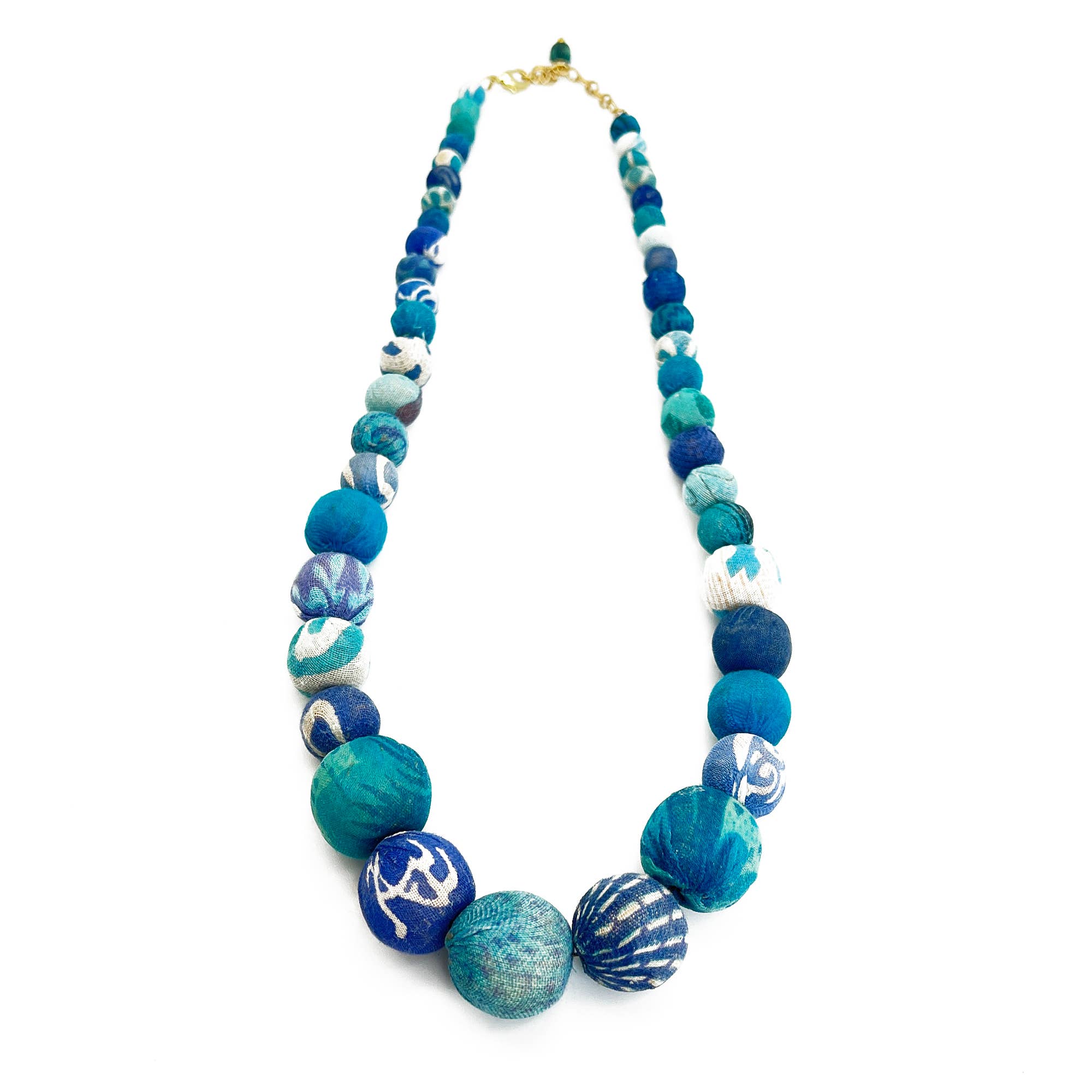 Aasha Cascade Aqua Kantha Beaded & Handcrafted Necklace
