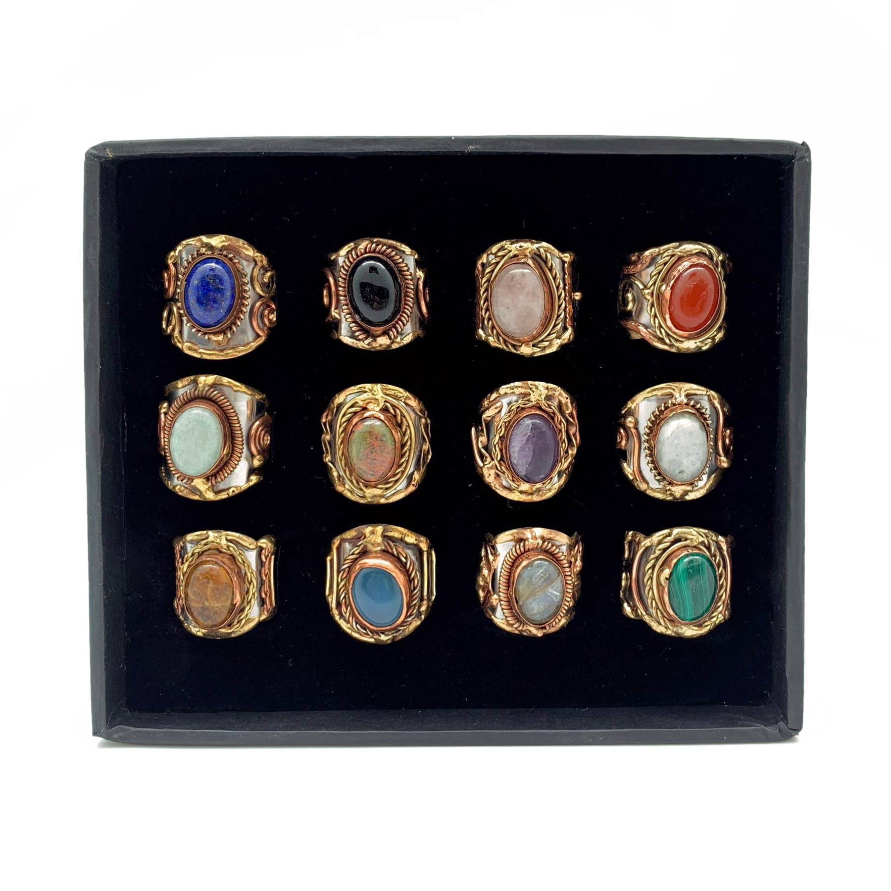 Semi Precious Stone Cuff Rings in Box – Anju - Wholesale