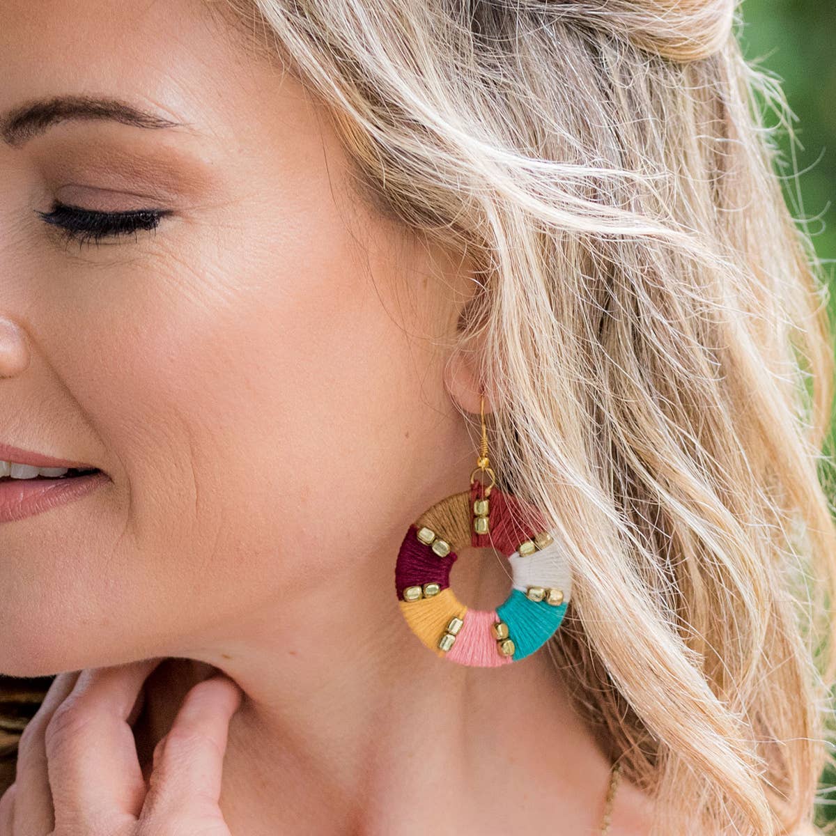 Sachi Warp & Weft Collection Earrings - Fabric Wrapped Rings