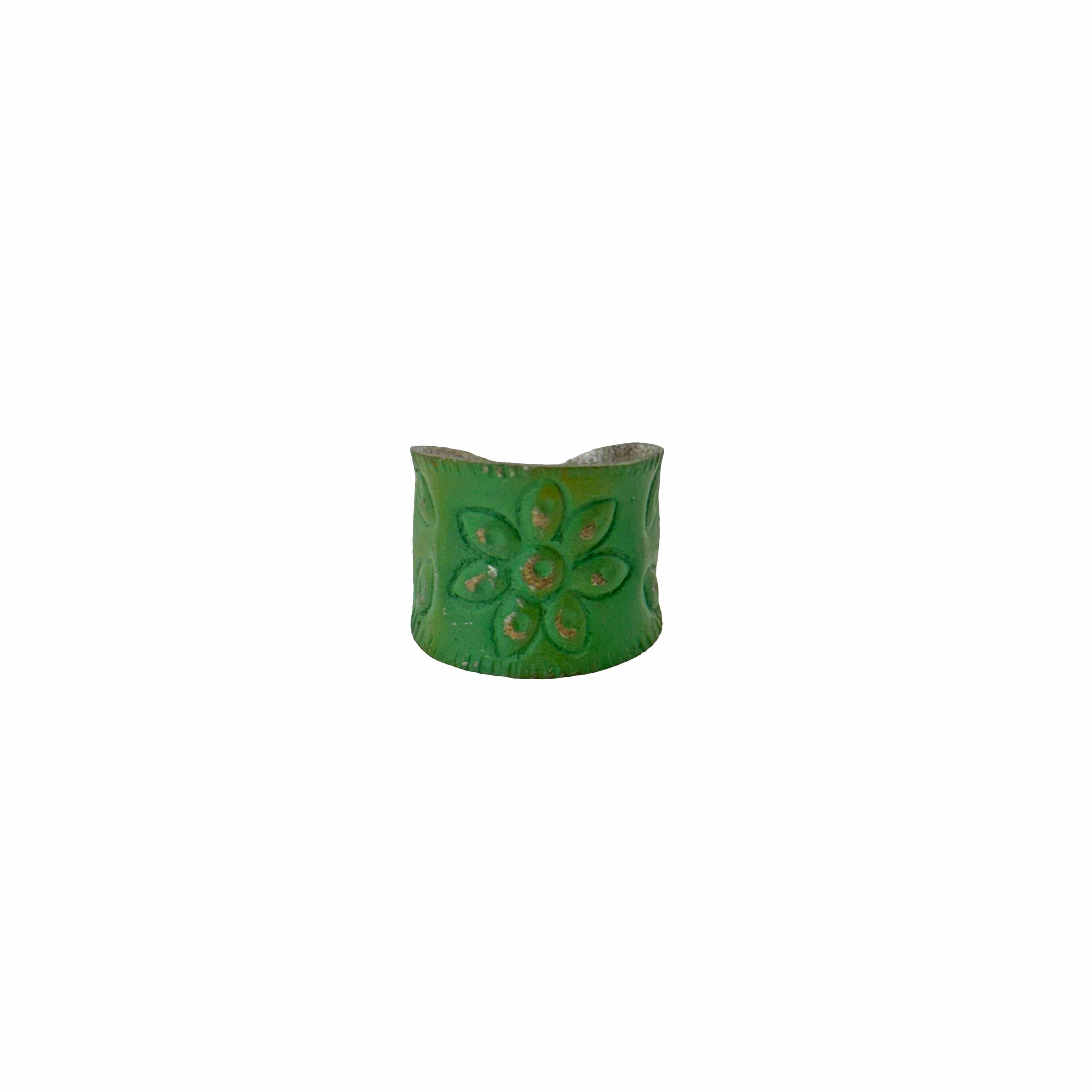 Handcrafted Silver Patina Green Floral Ring