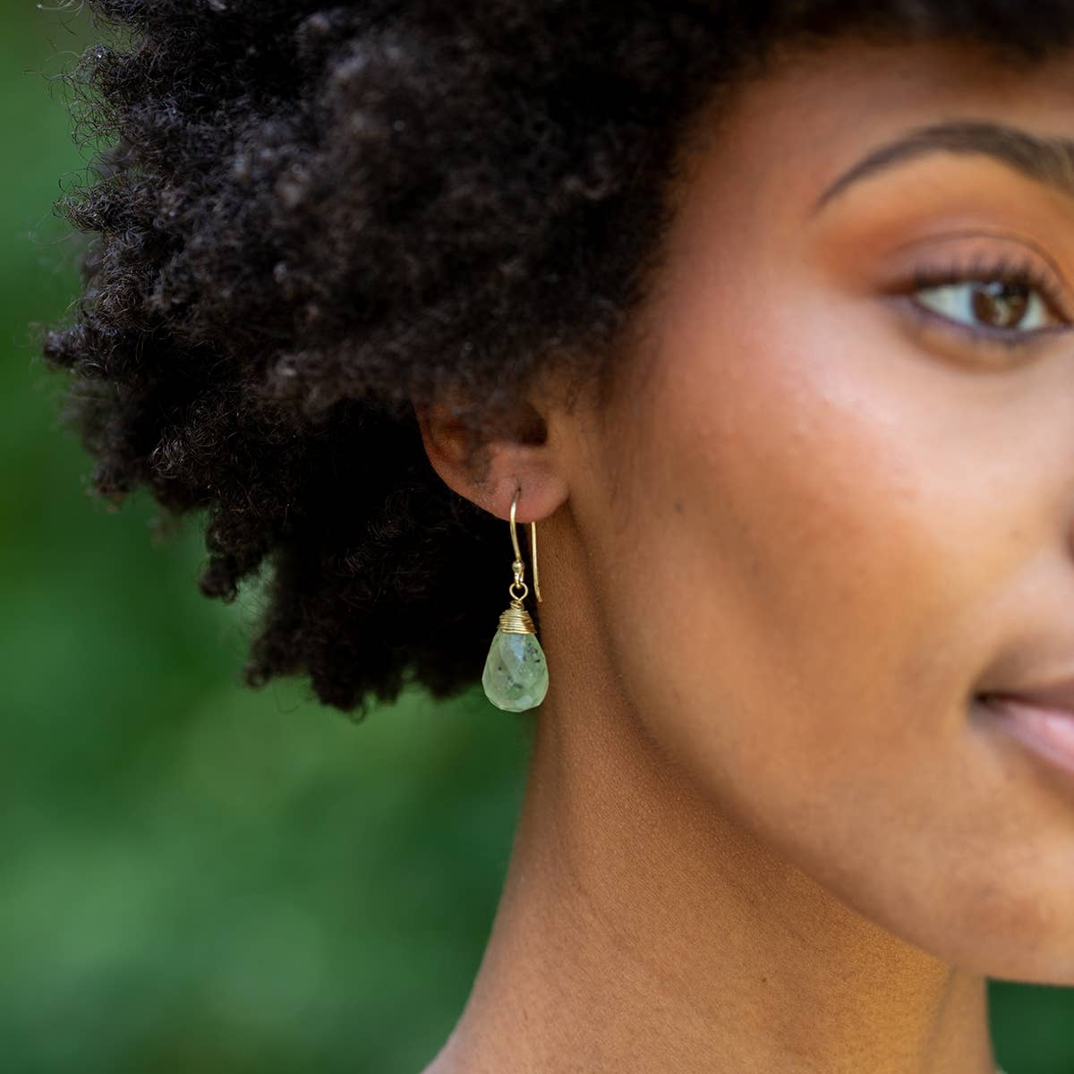 Gold-Plated Prehnite Teardrop Earrings